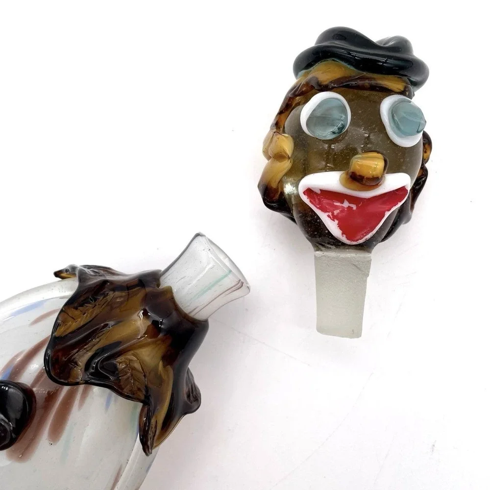 Vintage Art Glass Clown Decanter Bottle Hand Blown Venetian Glass Figurine
